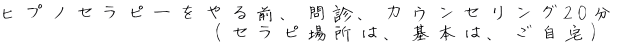 ヒプノセラピーをやる前、問診、カウンセリング20分  (セラピ場所は、基本は、ご自宅)   